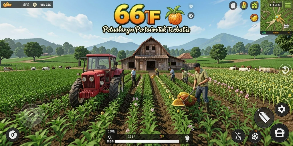 Screenshot gameplay menunjukkan aktivitas bertani yang seru di 666F.