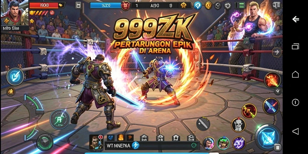 Gameplay pertarungan epik dalam 999ZK yang menegangkan.