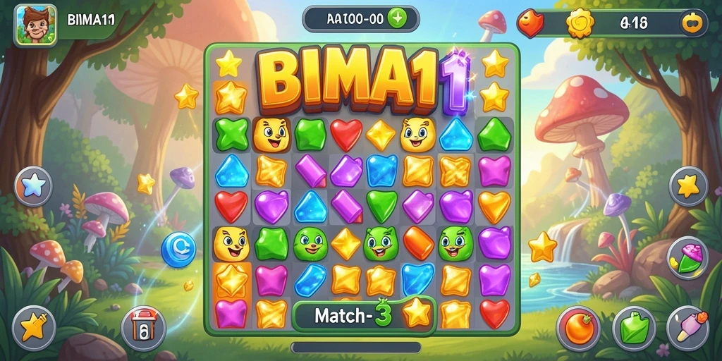Tampilan gameplay seru BIMA11 yang penuh warna.
