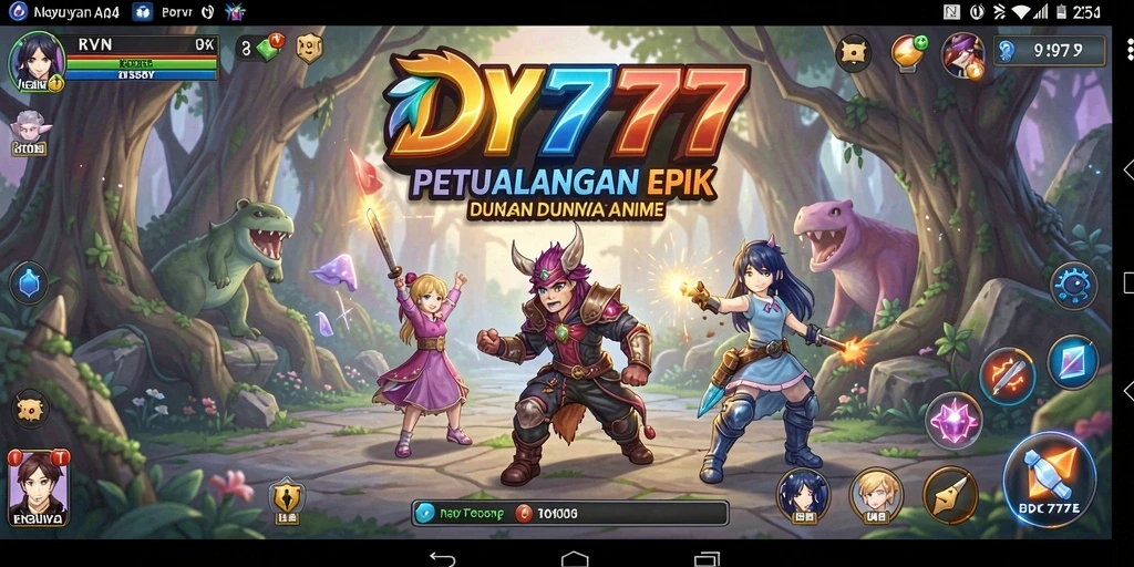 Tampilan gameplay DY777 yang penuh aksi dan karakter anime yang menarik.