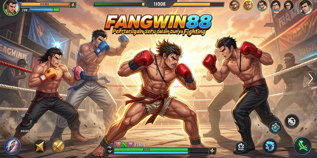 Screenshot FANGWIN88 menampilkan aksi pertarungan yang penuh semangat.