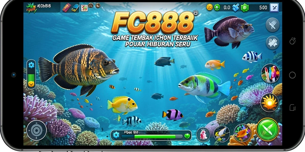 Tampilan gameplay seru dalam FC888 saat menembak ikan.