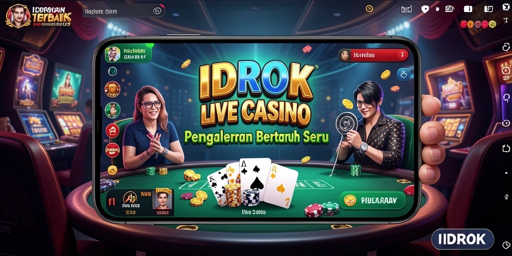 Tampilan gameplay Live Casino di IDROK dengan dealer langsung dan suasana kasino yang nyata.