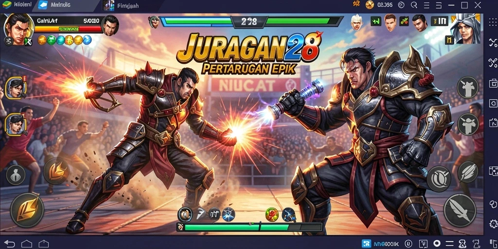 Gameplay seru JURAGAN28 menampilkan pertarungan epik antar karakter.