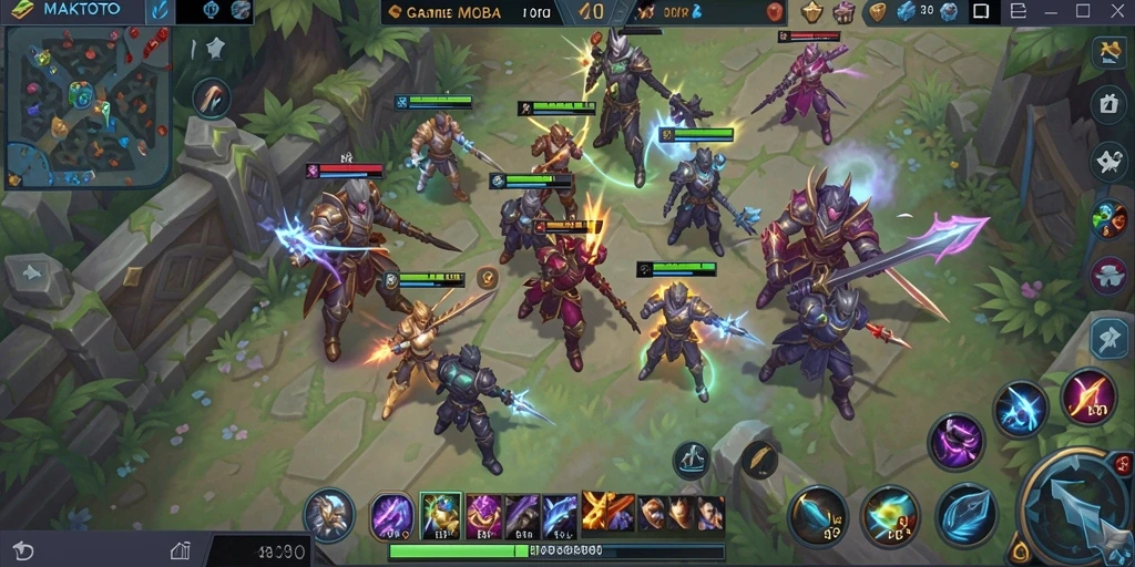 Screenshot gameplay MAKTOTO menampilkan aksi seru di arena MOBA.