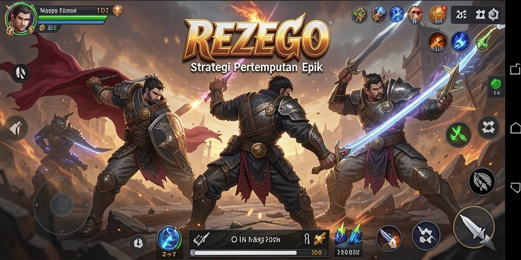 Tangkapan layar gameplay REZEGO yang menampilkan aksi strategi intens.