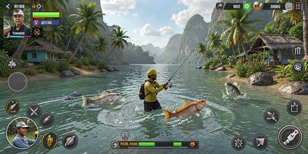 Tampilan gameplay RI188 saat menangkap ikan di laut.