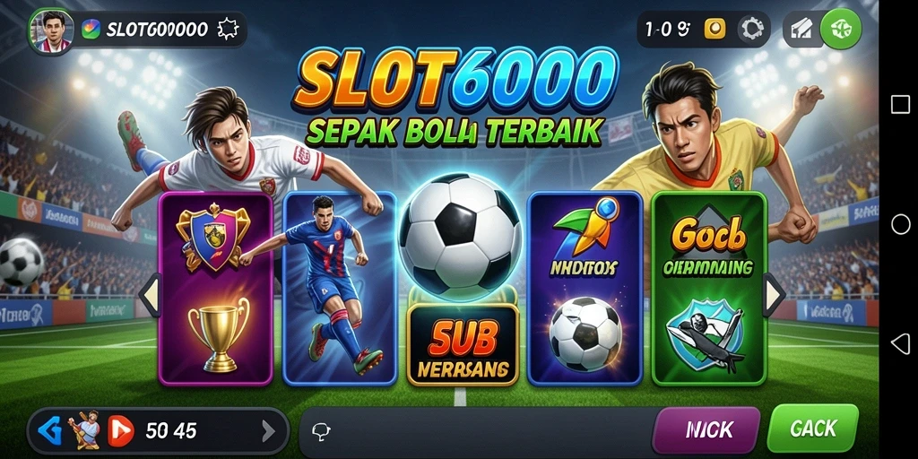 Tampilan gameplay <strong>SLOT6000</strong> yang menggambarkan suasana pertandingan sepak bola yang seru.