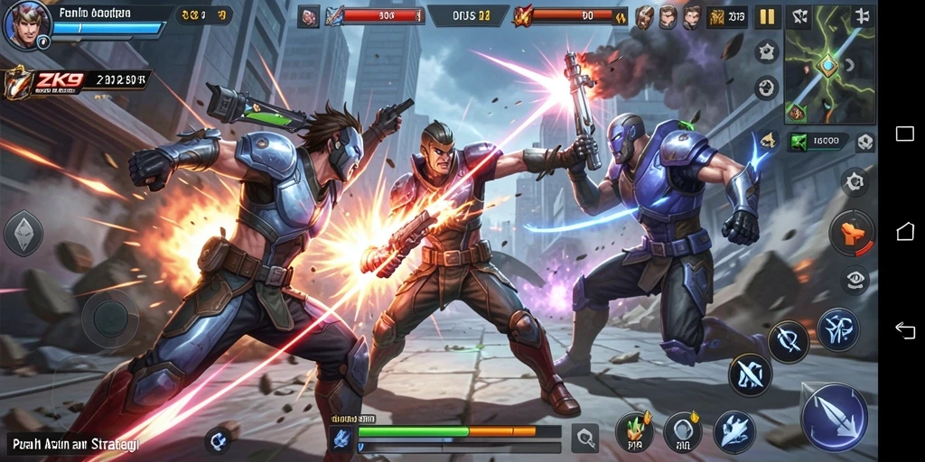 Gameplay ZK9 yang intens dengan pertarungan seru dan karakter beragam.